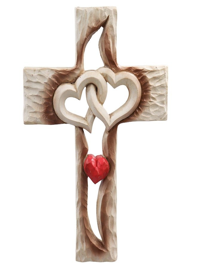 Oooct Carved Cross, Resin Cross Wall Decor, Intertwined Hearts & Never Separates Love, Great Christian Gift, Wall Art Gift, Home Living Room Decor - 6.88 × 5.23 Inch - Image 1